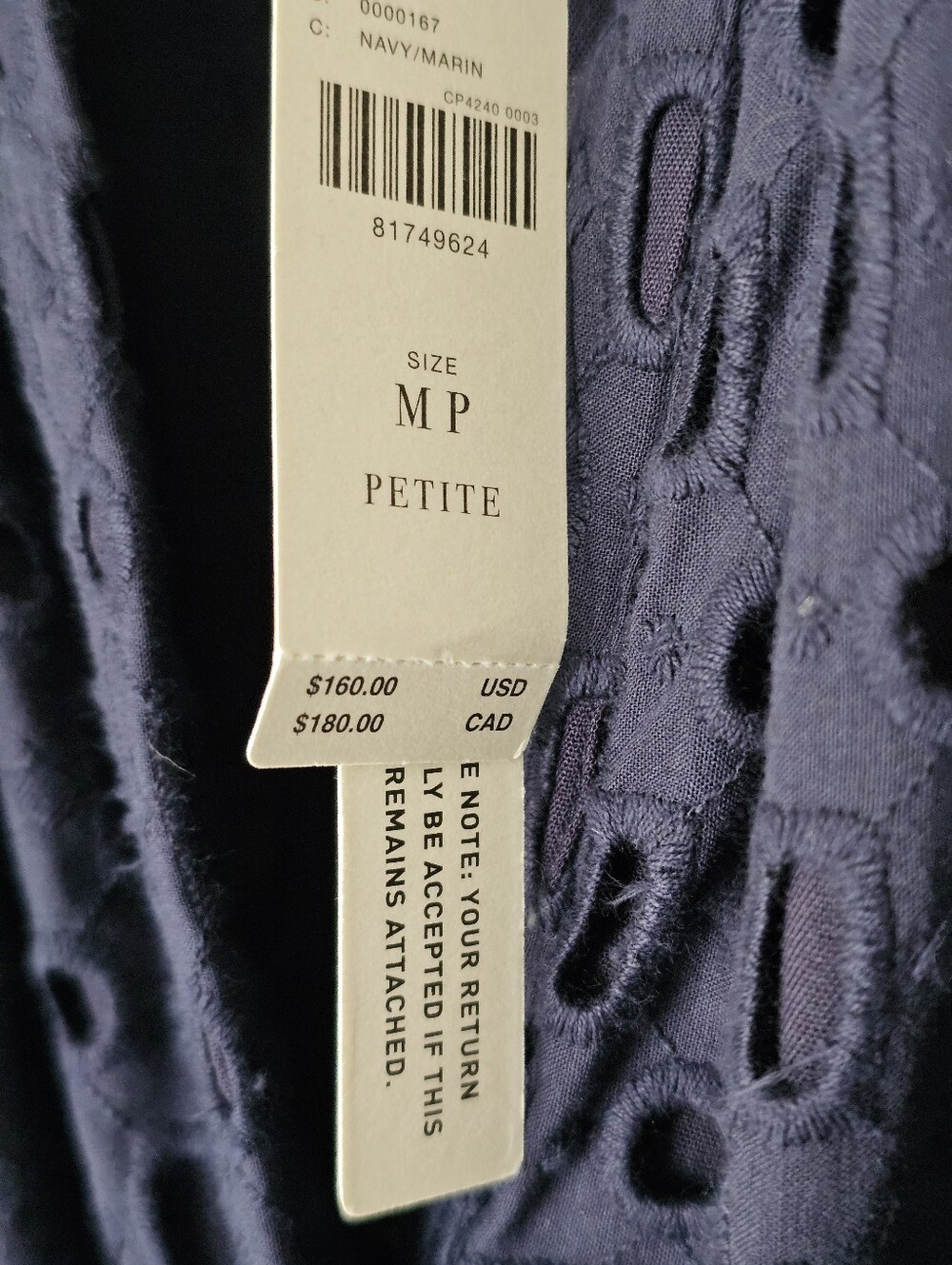 Anthropologie Somerset Eyelet Mini Dress Navy NWT Sz MP - Picture 8 of 14